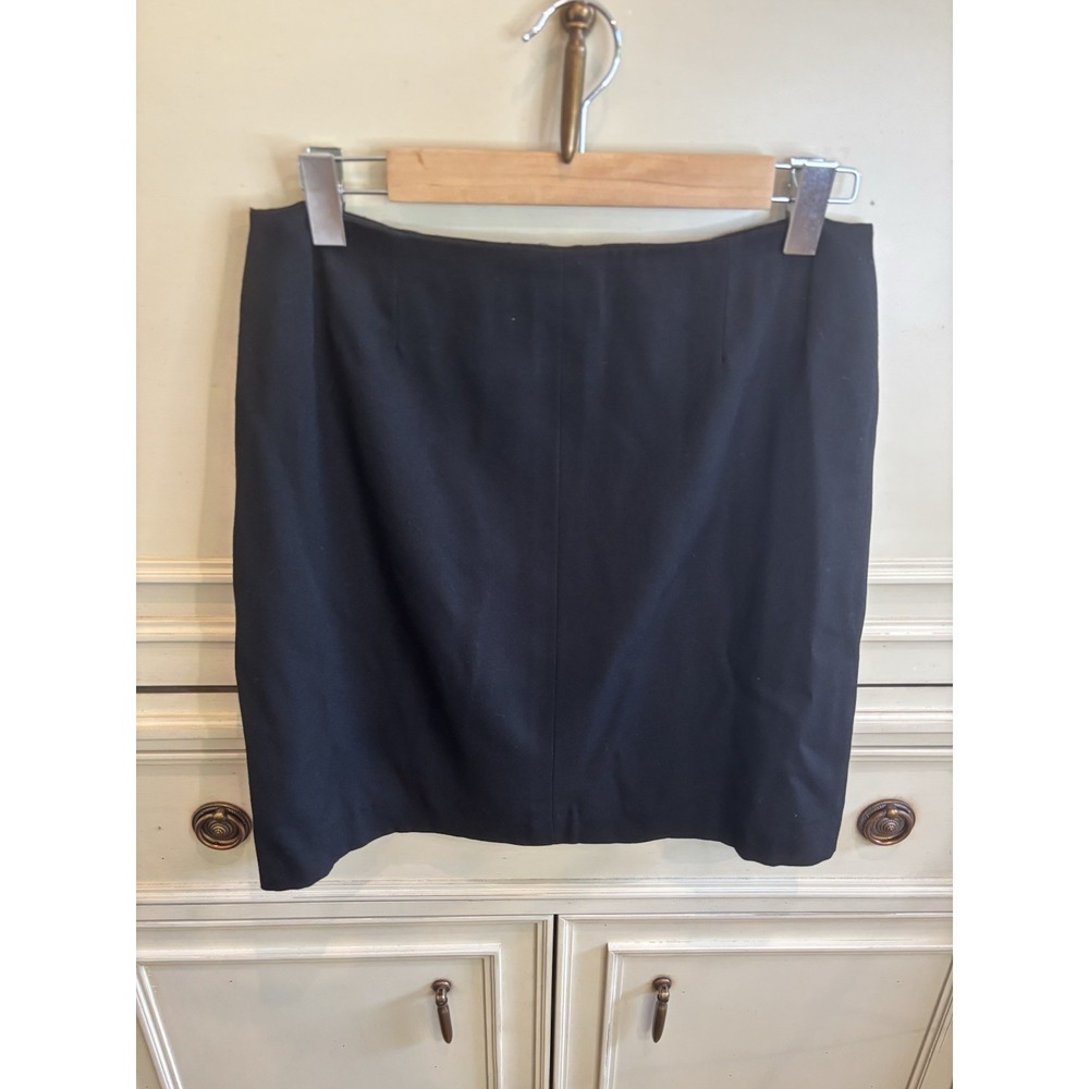 Chanel Boutique Vintage Black Wool Mini Skirt Pencil CC Silk Logo Lining Zip